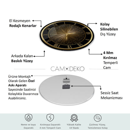 Soyut Gold Cam Duvar Saati