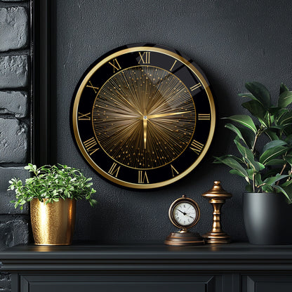 Soyut Gold Cam Duvar Saati