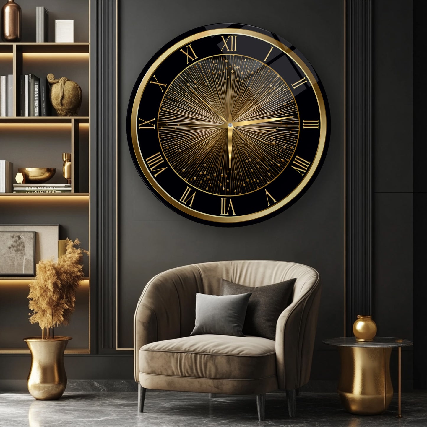 Soyut Gold Cam Duvar Saati