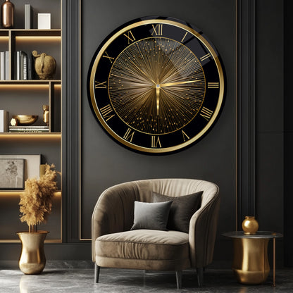 Soyut Gold Cam Duvar Saati