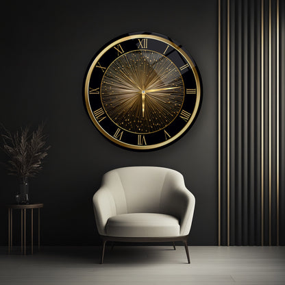 Soyut Gold Cam Duvar Saati