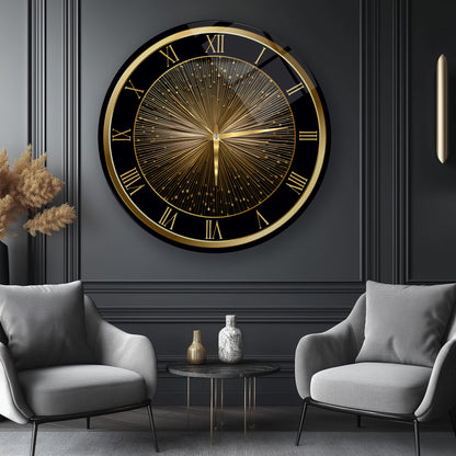 Soyut Gold Cam Duvar Saati