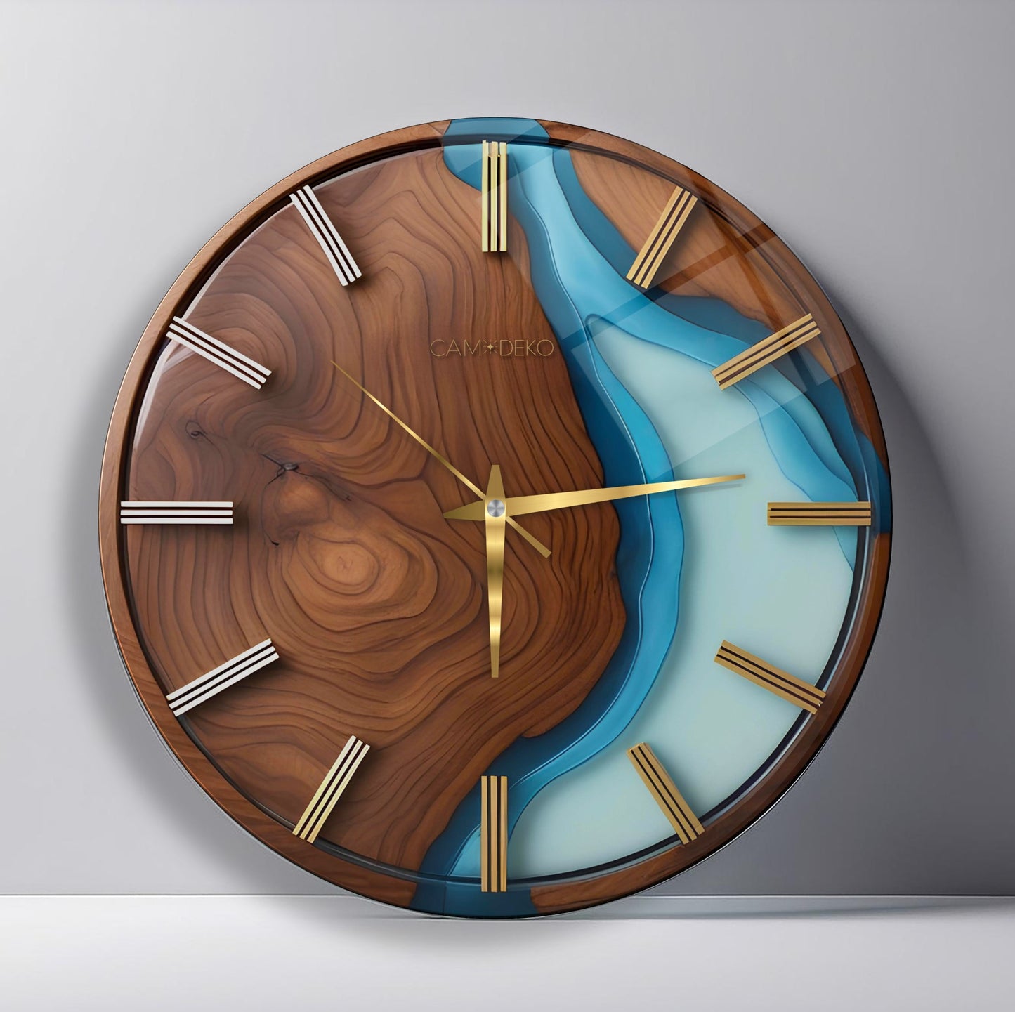 Minimal Ahşap Turkuaz Cam Duvar Saati