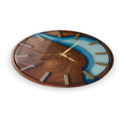 Minimal Ahşap Turkuaz Cam Duvar Saati