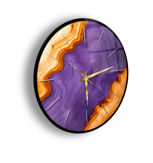 Minimal Mor Renkli Cam Duvar Saati