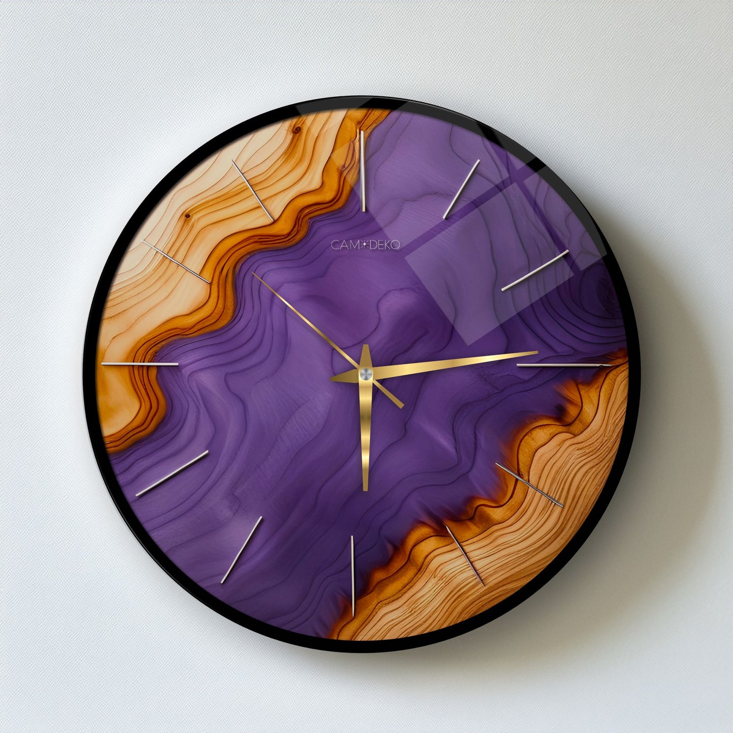 Minimal Mor Renkli Cam Duvar Saati