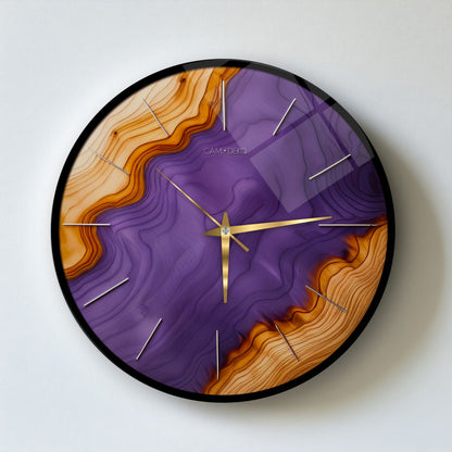 Minimal Mor Renkli Cam Duvar Saati