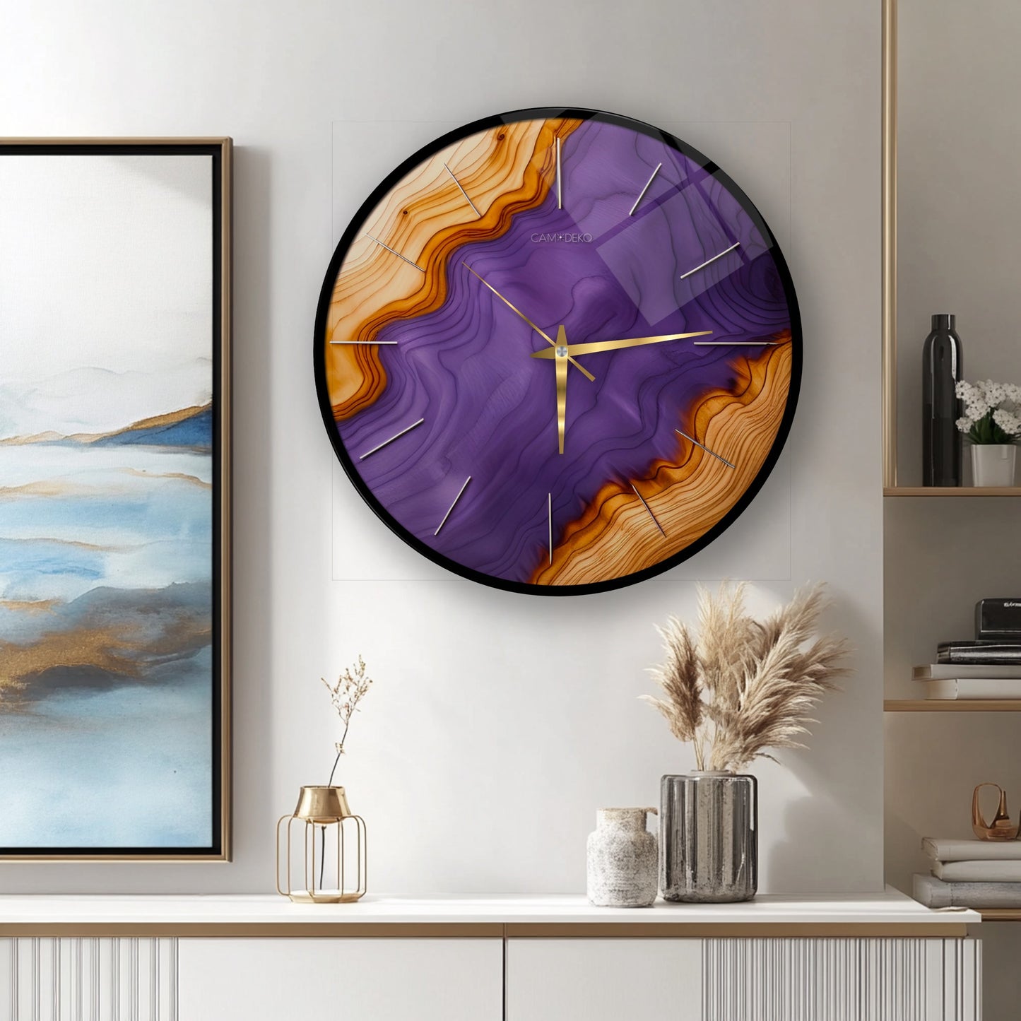 Minimal Mor Renkli Cam Duvar Saati