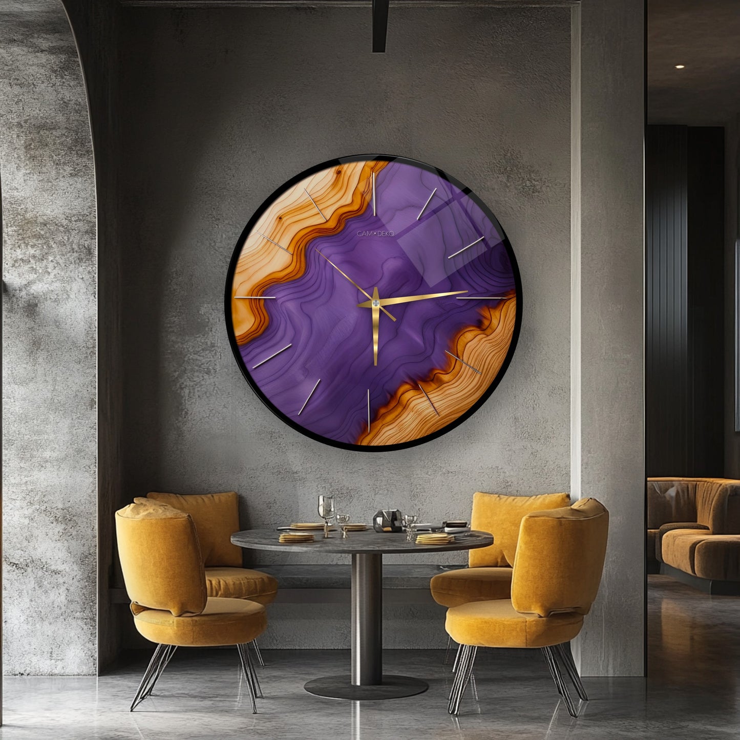 Minimal Mor Renkli Cam Duvar Saati