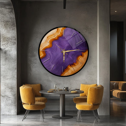 Minimal Mor Renkli Cam Duvar Saati