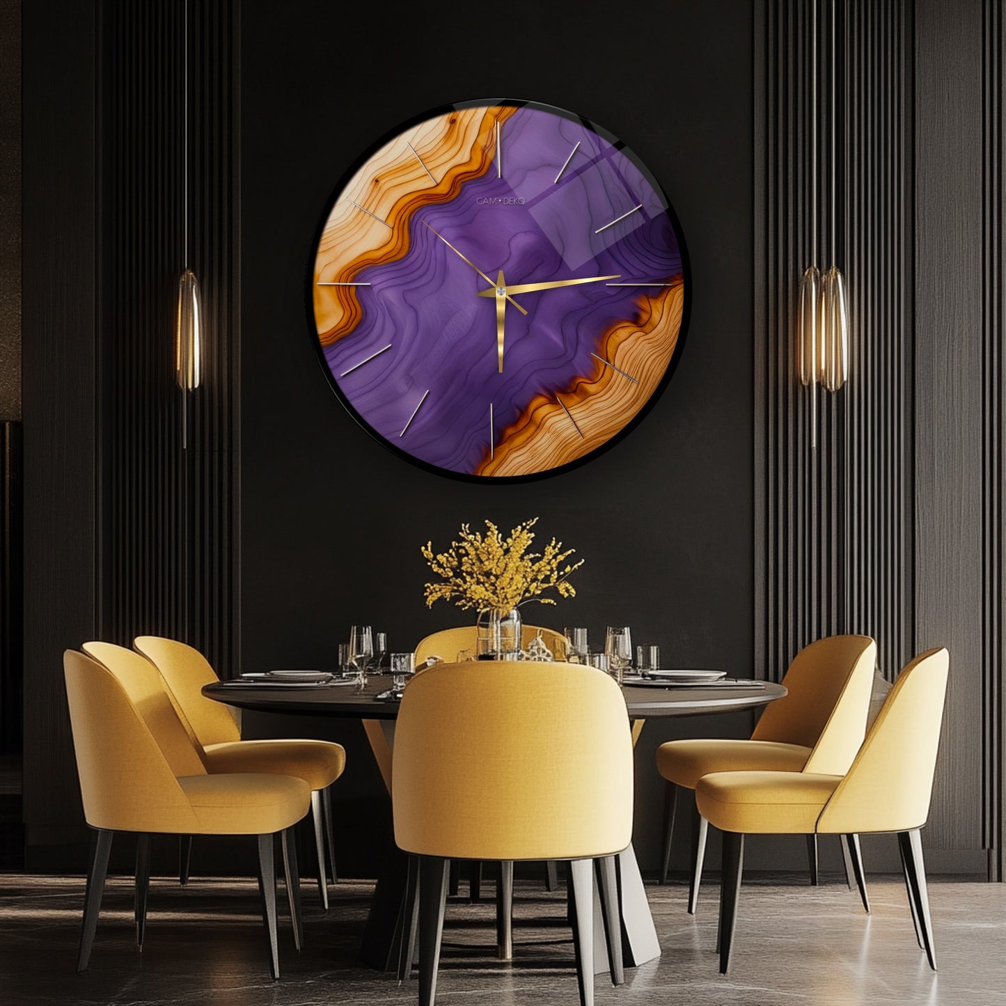 Minimal Mor Renkli Cam Duvar Saati