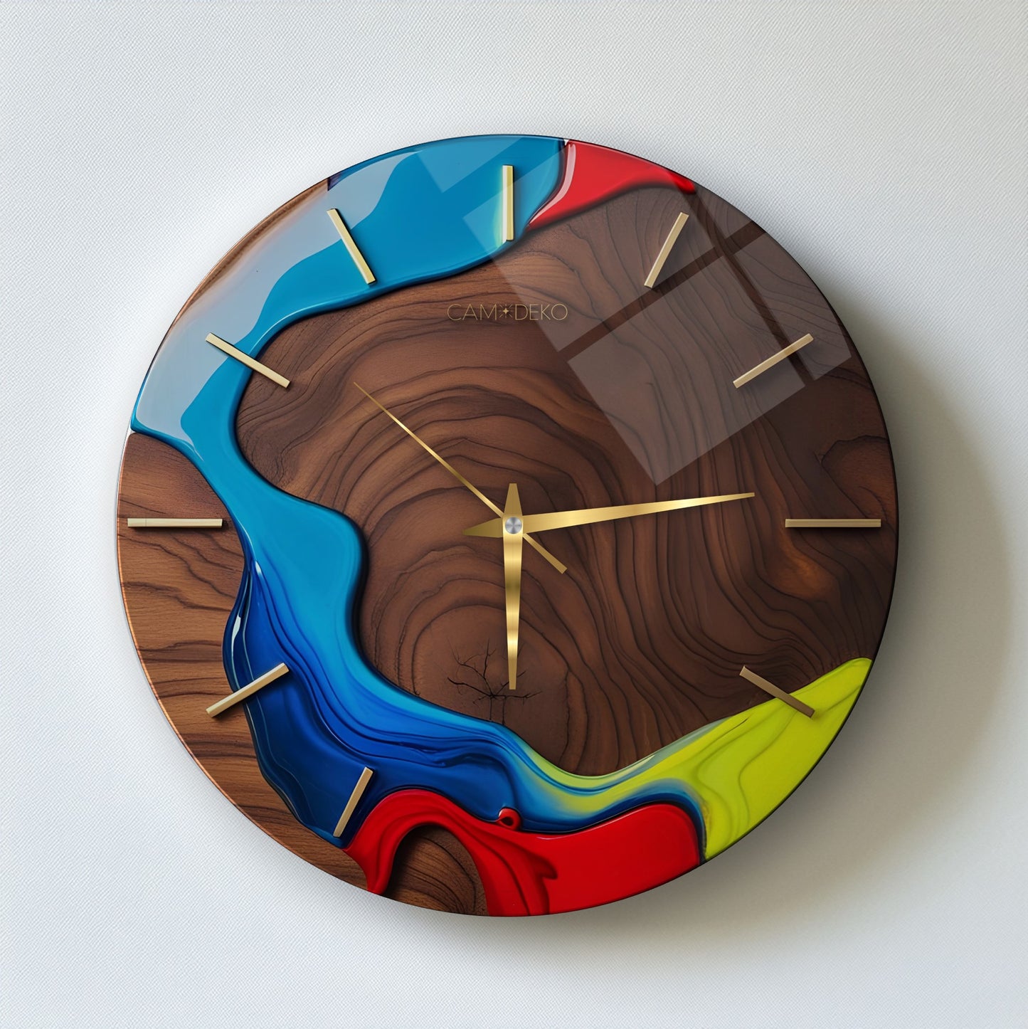 Minimal Soyut Renkler Cam Duvar Saati