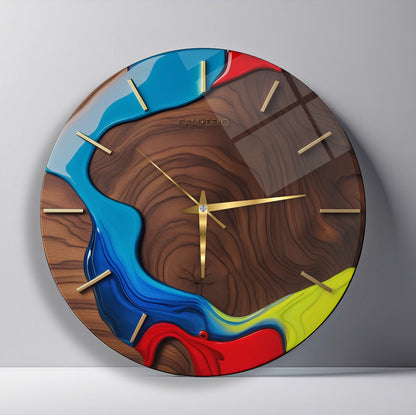 Minimal Soyut Renkler Cam Duvar Saati