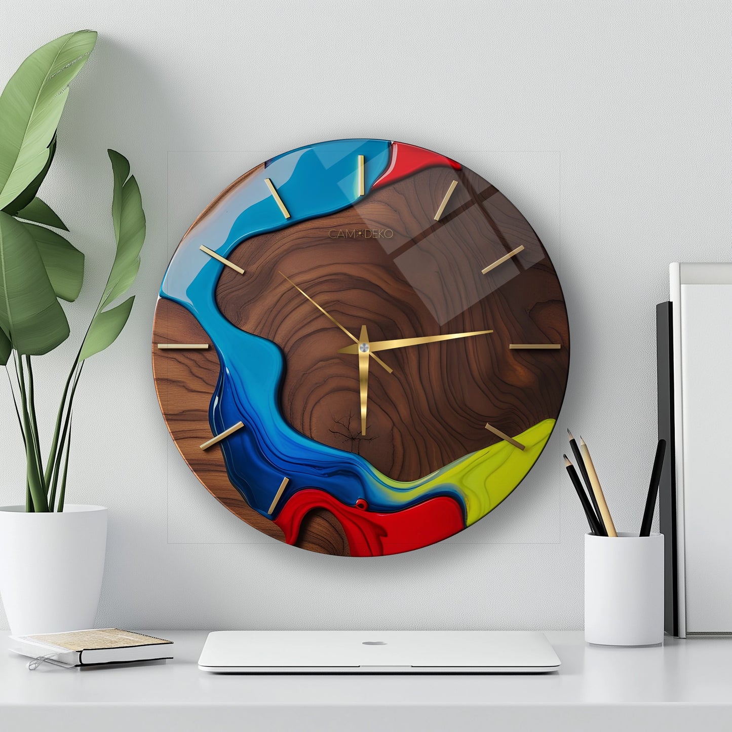 Minimal Soyut Renkler Cam Duvar Saati