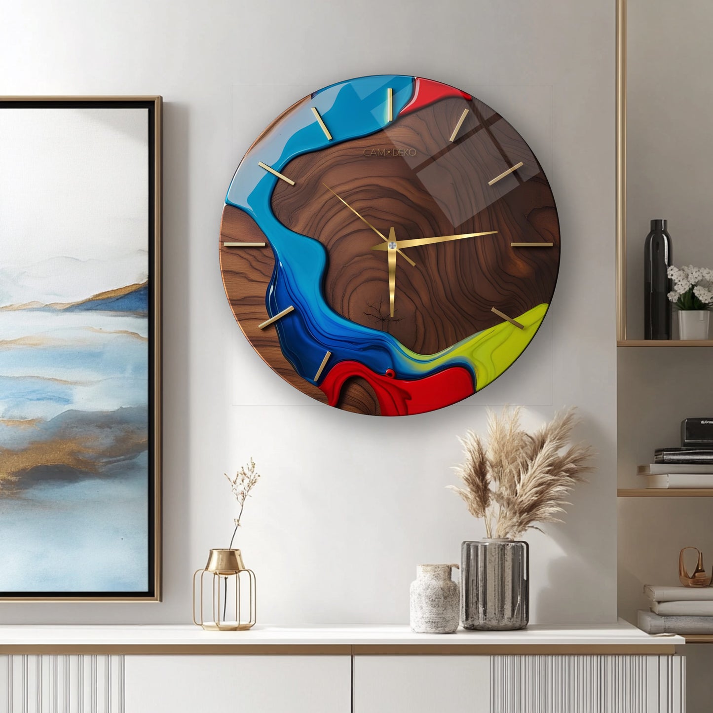 Minimal Soyut Renkler Cam Duvar Saati