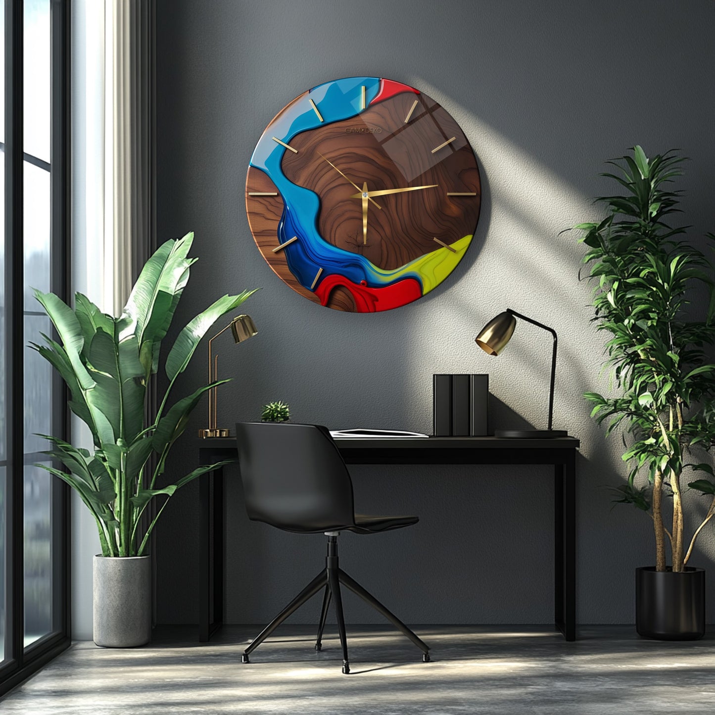 Minimal Soyut Renkler Cam Duvar Saati