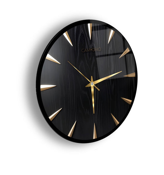 Klasik Gold Siyah Cam Duvar Saati