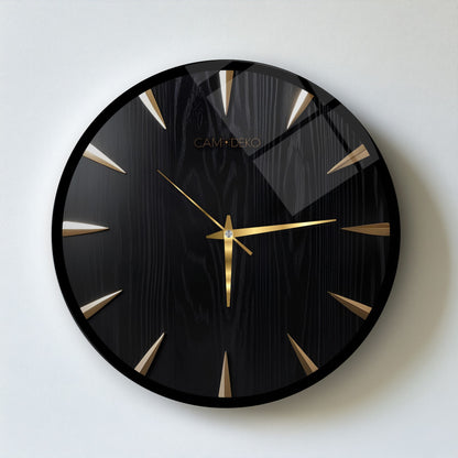 Klasik Gold Siyah Cam Duvar Saati