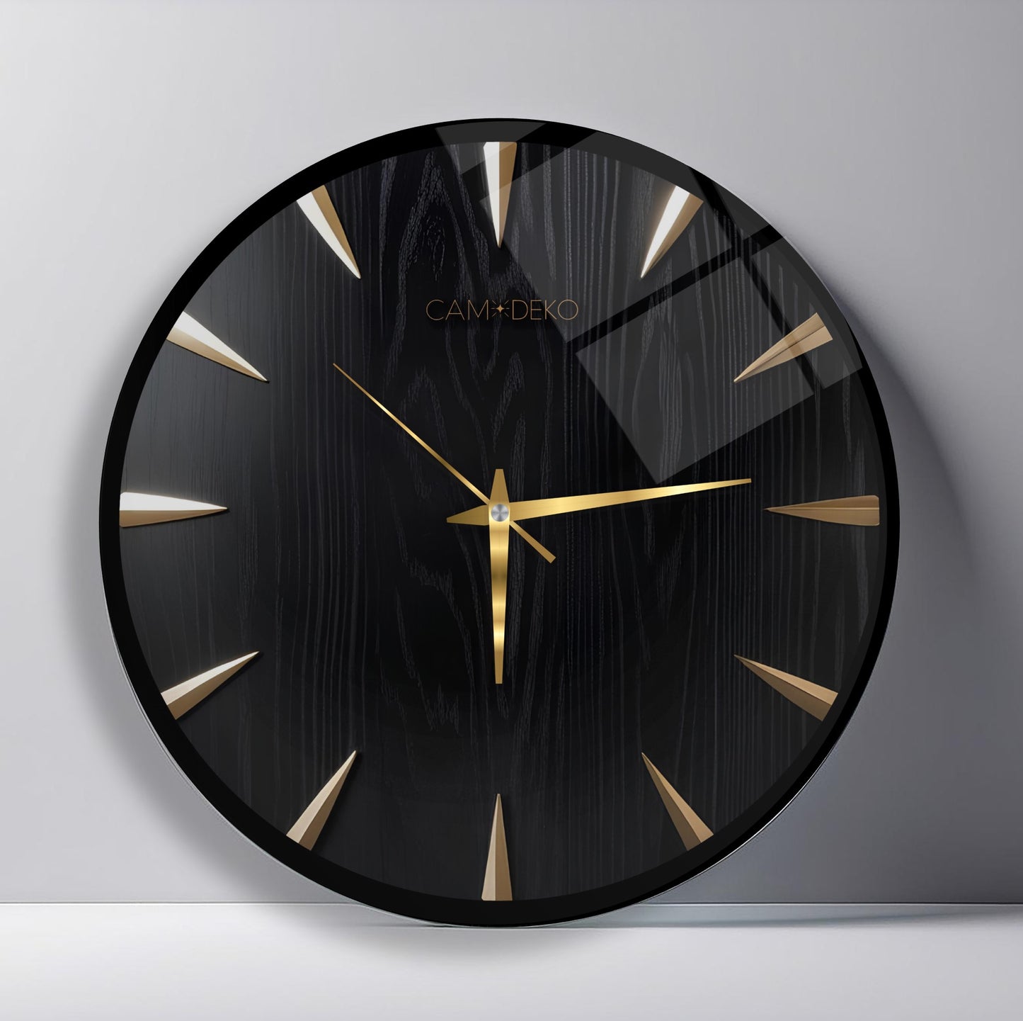 Klasik Gold Siyah Cam Duvar Saati