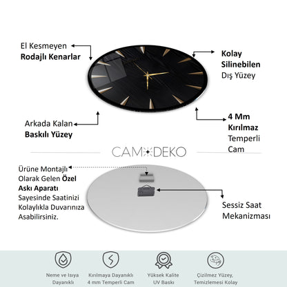 Klasik Gold Siyah Cam Duvar Saati