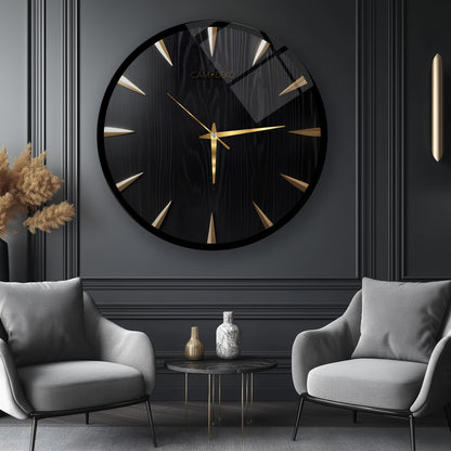 Klasik Gold Siyah Cam Duvar Saati
