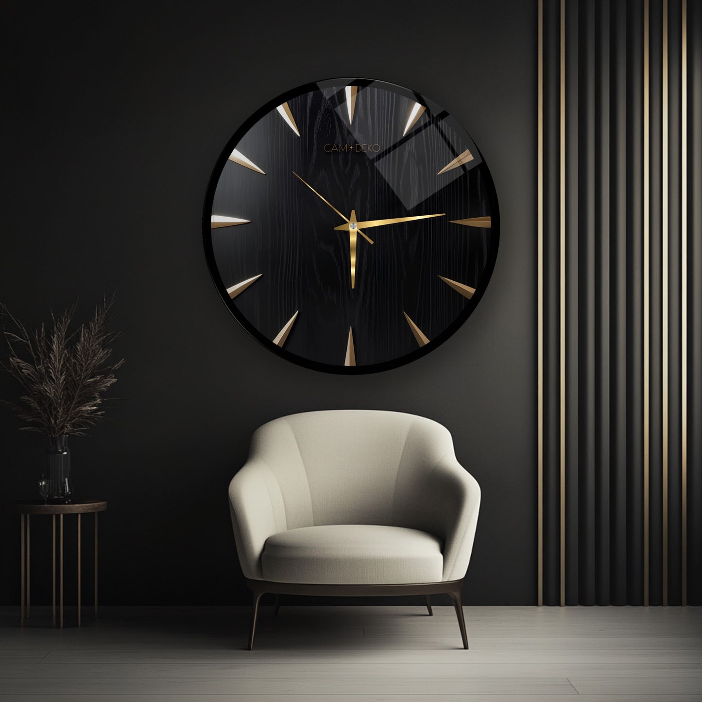 Klasik Gold Siyah Cam Duvar Saati