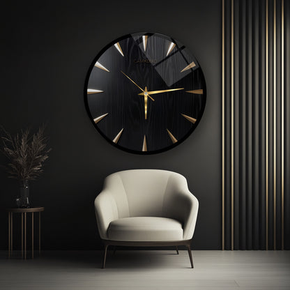 Klasik Gold Siyah Cam Duvar Saati