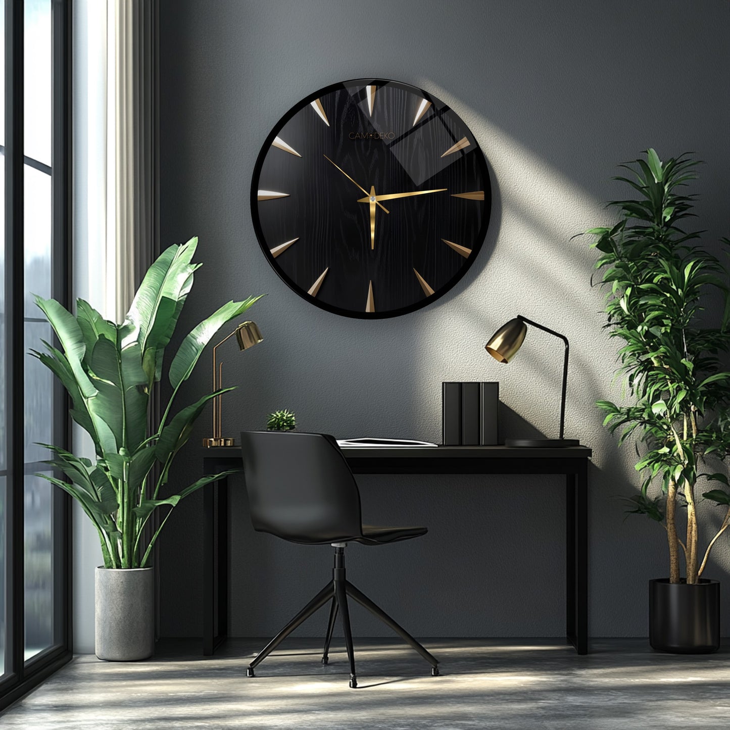 Klasik Gold Siyah Cam Duvar Saati