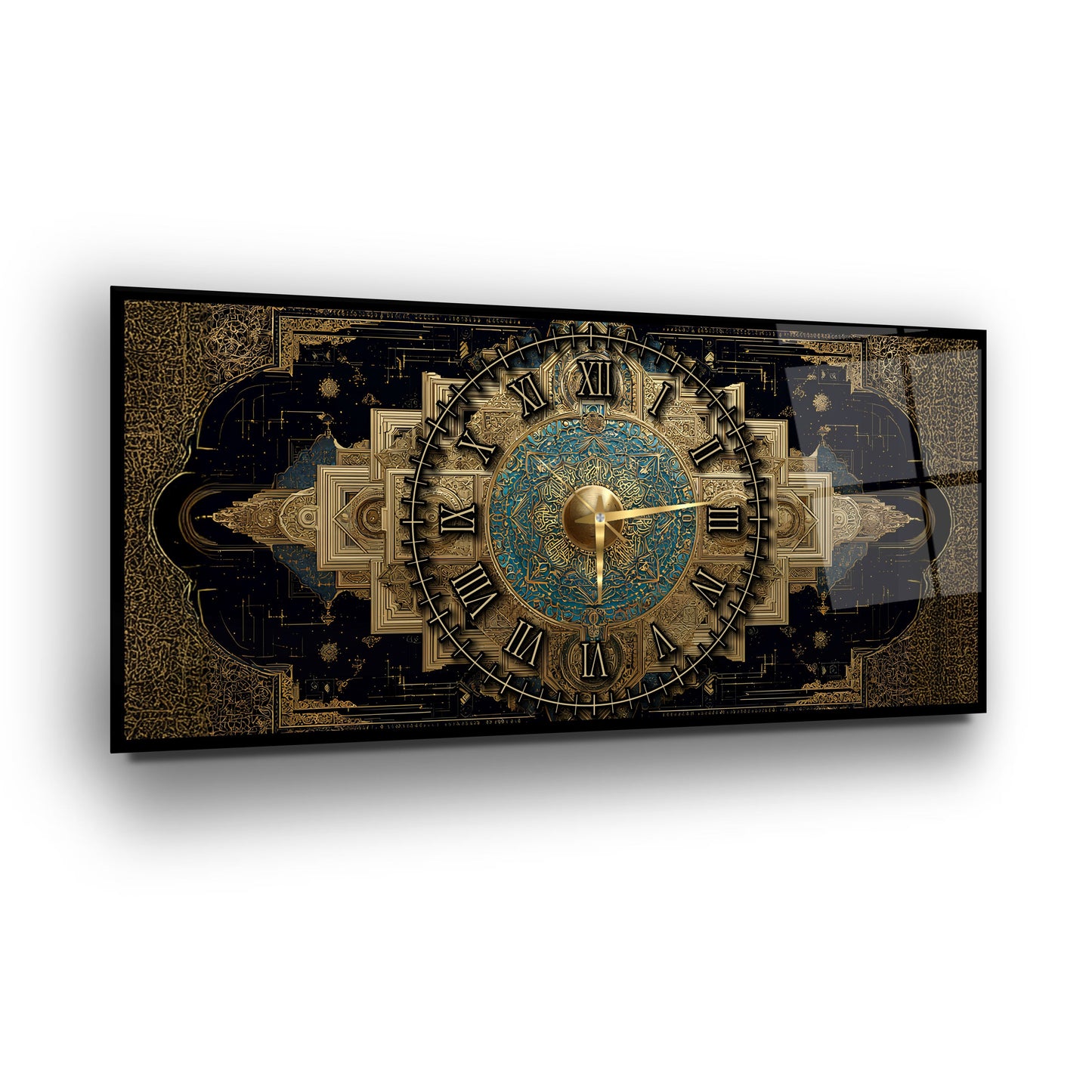 Soyut Gold Siyah Cam Duvar Saati