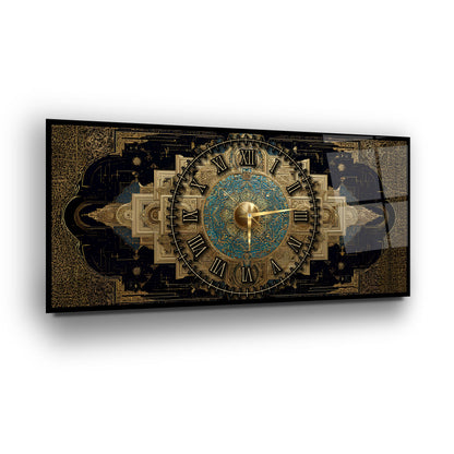 Soyut Gold Siyah Cam Duvar Saati