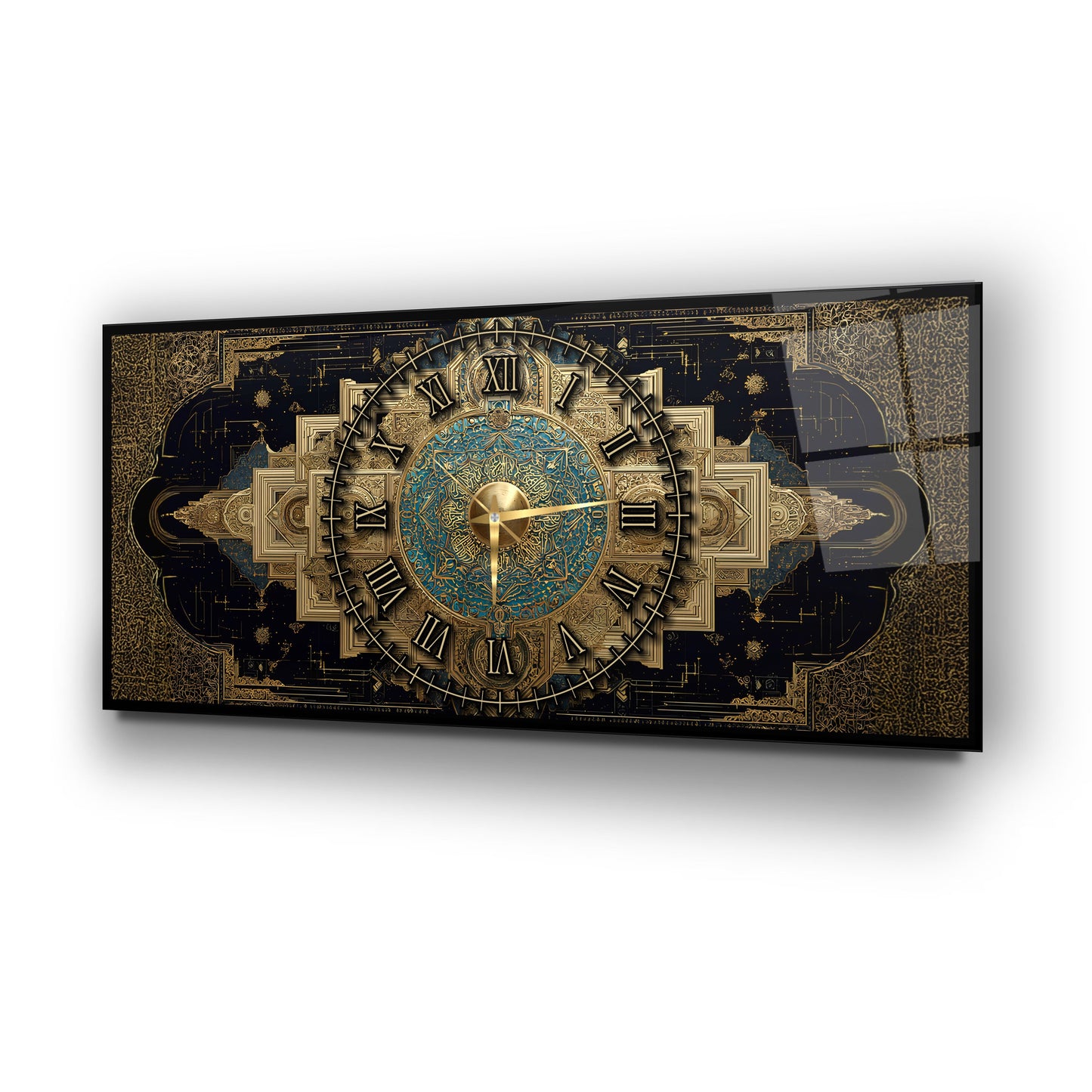 Soyut Gold Siyah Cam Duvar Saati