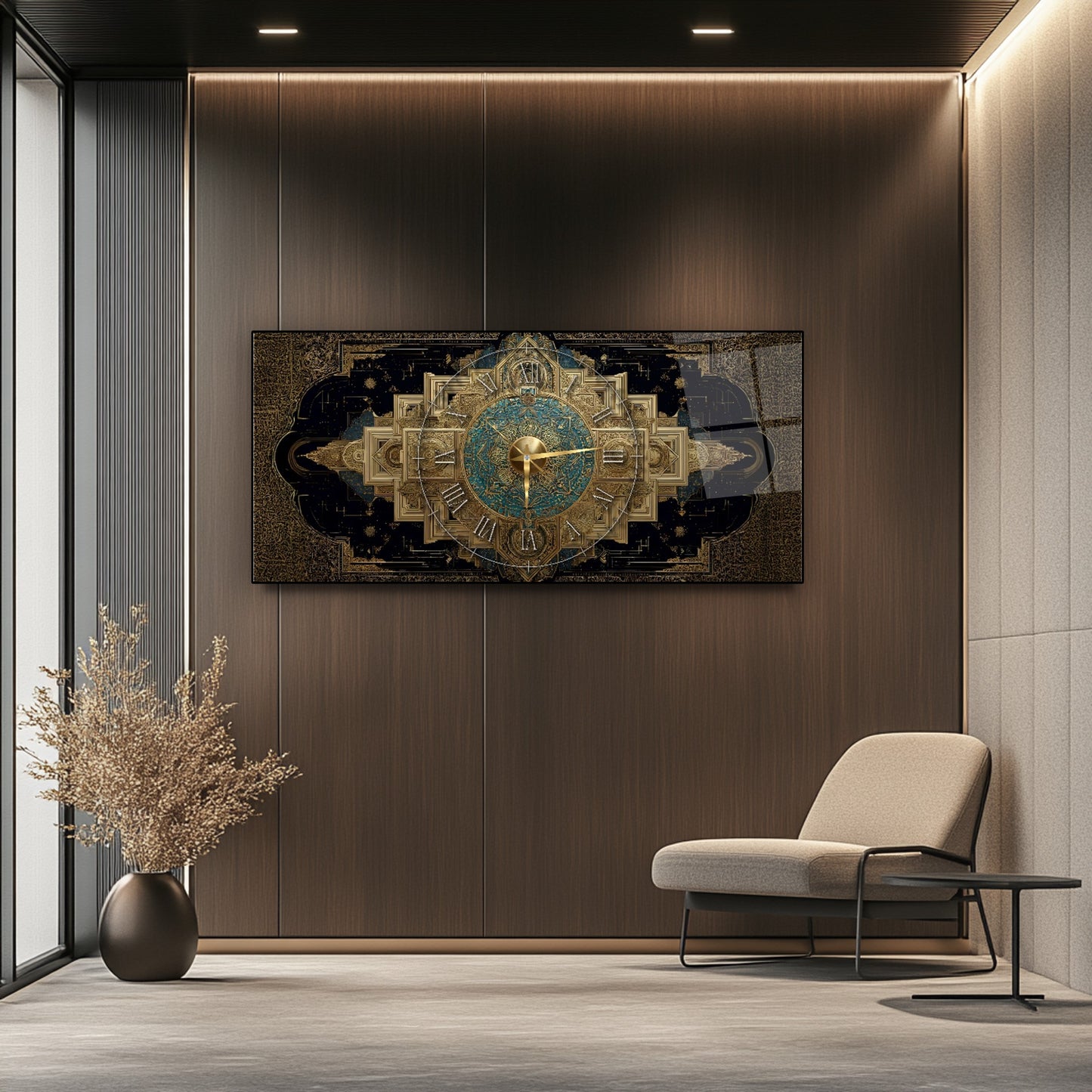 Soyut Gold Siyah Cam Duvar Saati