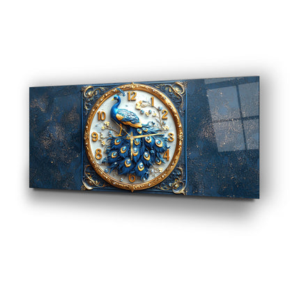 Mavi Tavus Kuşu Cam Duvar Saati