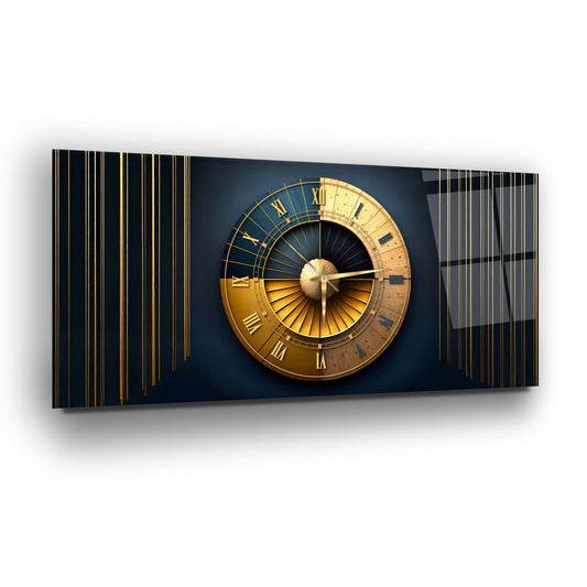 Soyut Gold Cam Duvar Saati