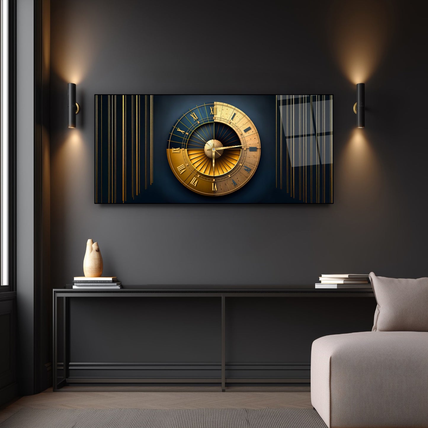 Soyut Gold Cam Duvar Saati