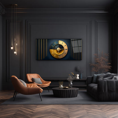 Soyut Gold Cam Duvar Saati