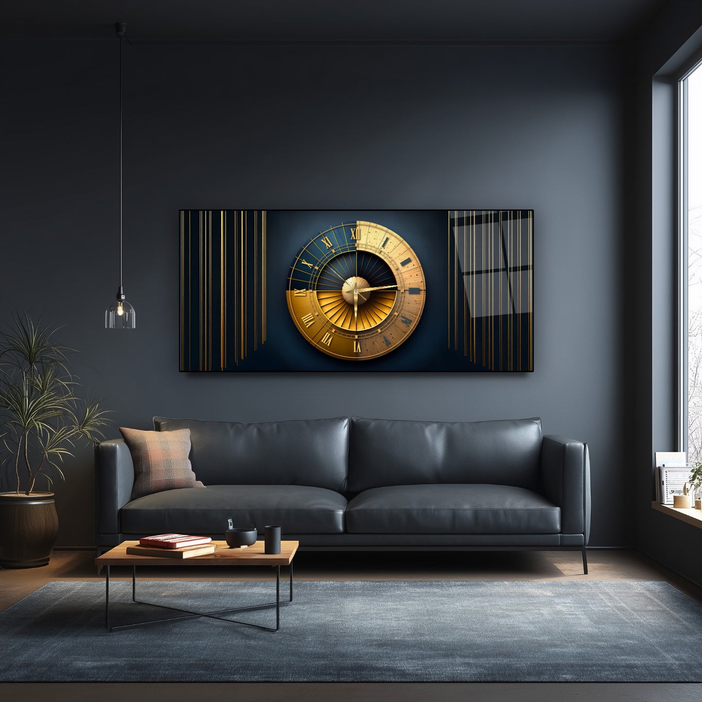 Soyut Gold Cam Duvar Saati