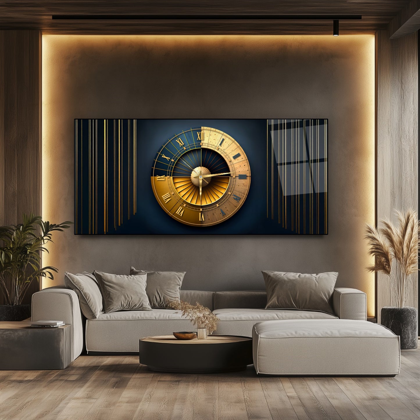 Soyut Gold Cam Duvar Saati