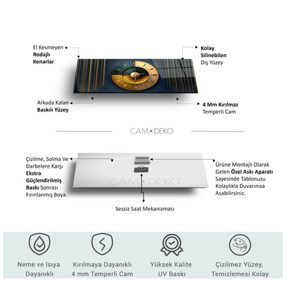 Soyut Gold Cam Duvar Saati