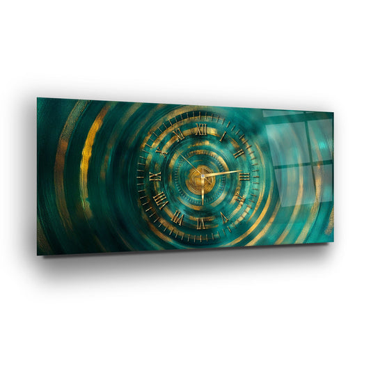 Soyut Gold Yeşil Cam Duvar Saati