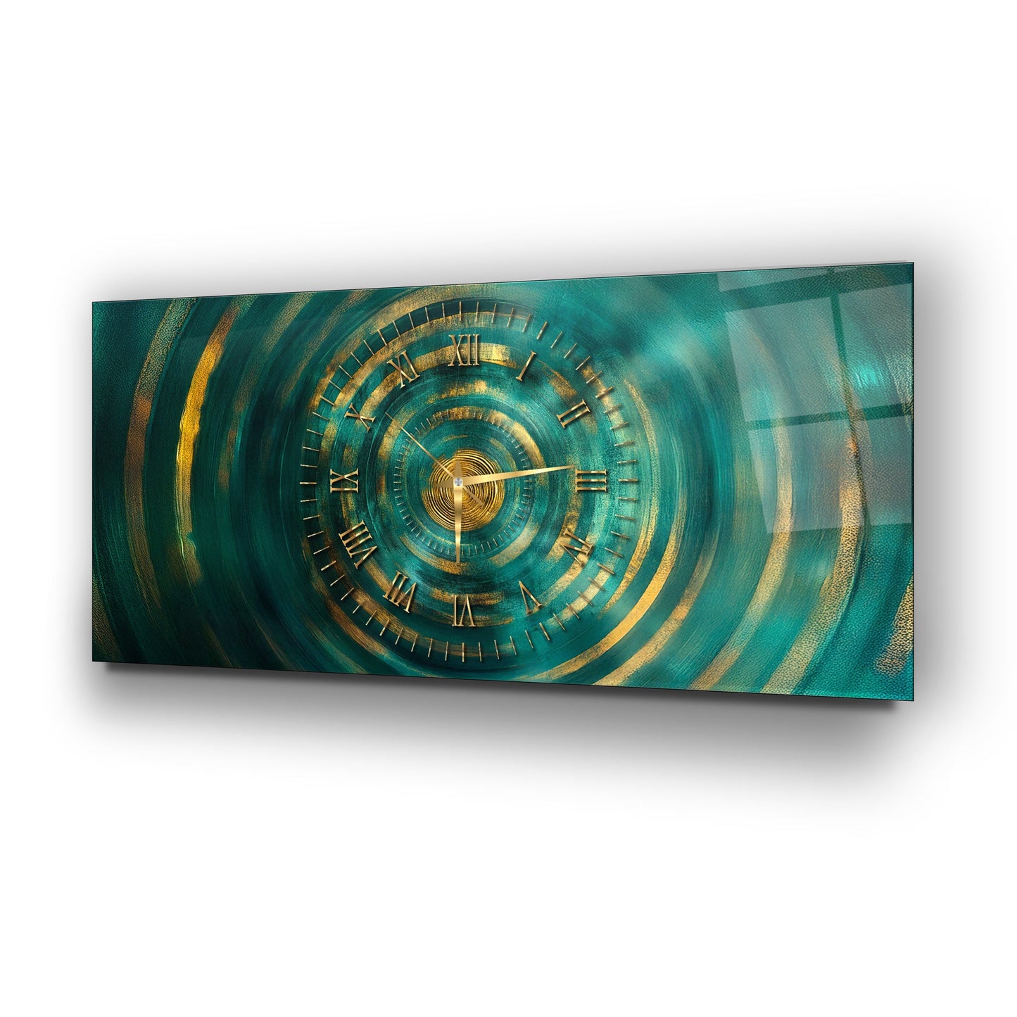 Soyut Gold Yeşil Cam Duvar Saati