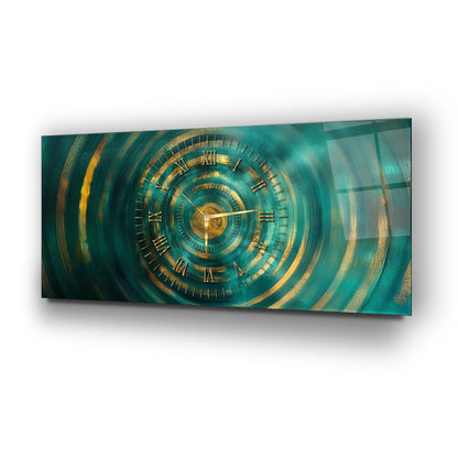 Soyut Gold Yeşil Cam Duvar Saati