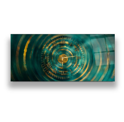 Soyut Gold Yeşil Cam Duvar Saati