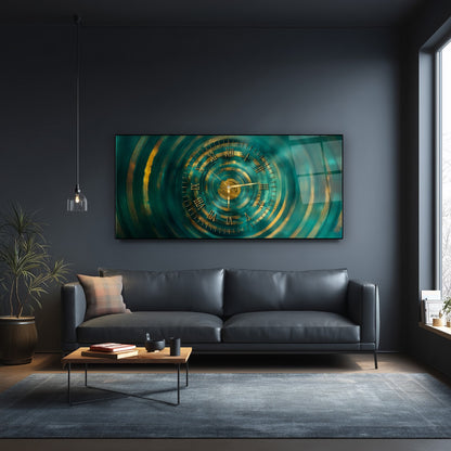 Soyut Gold Yeşil Cam Duvar Saati