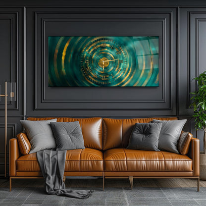 Soyut Gold Yeşil Cam Duvar Saati