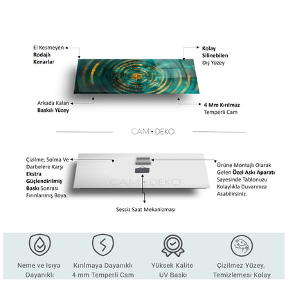 Soyut Gold Yeşil Cam Duvar Saati