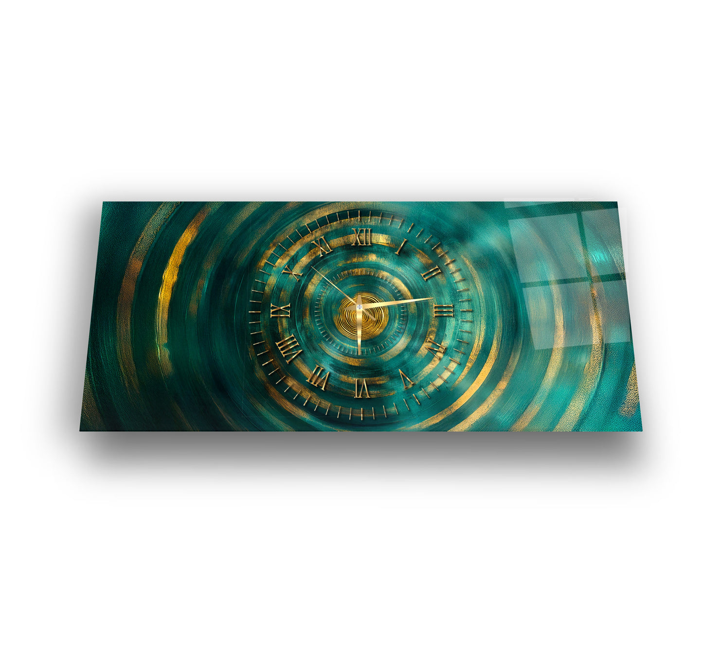 Soyut Gold Yeşil Cam Duvar Saati