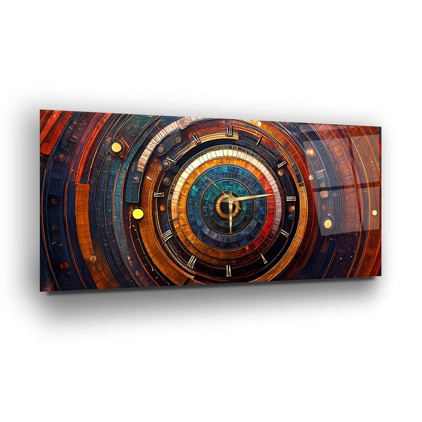 Soyut Etnik Desenler Cam Duvar Saati