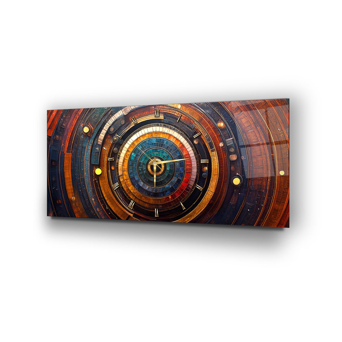 Soyut Etnik Desenler Cam Duvar Saati