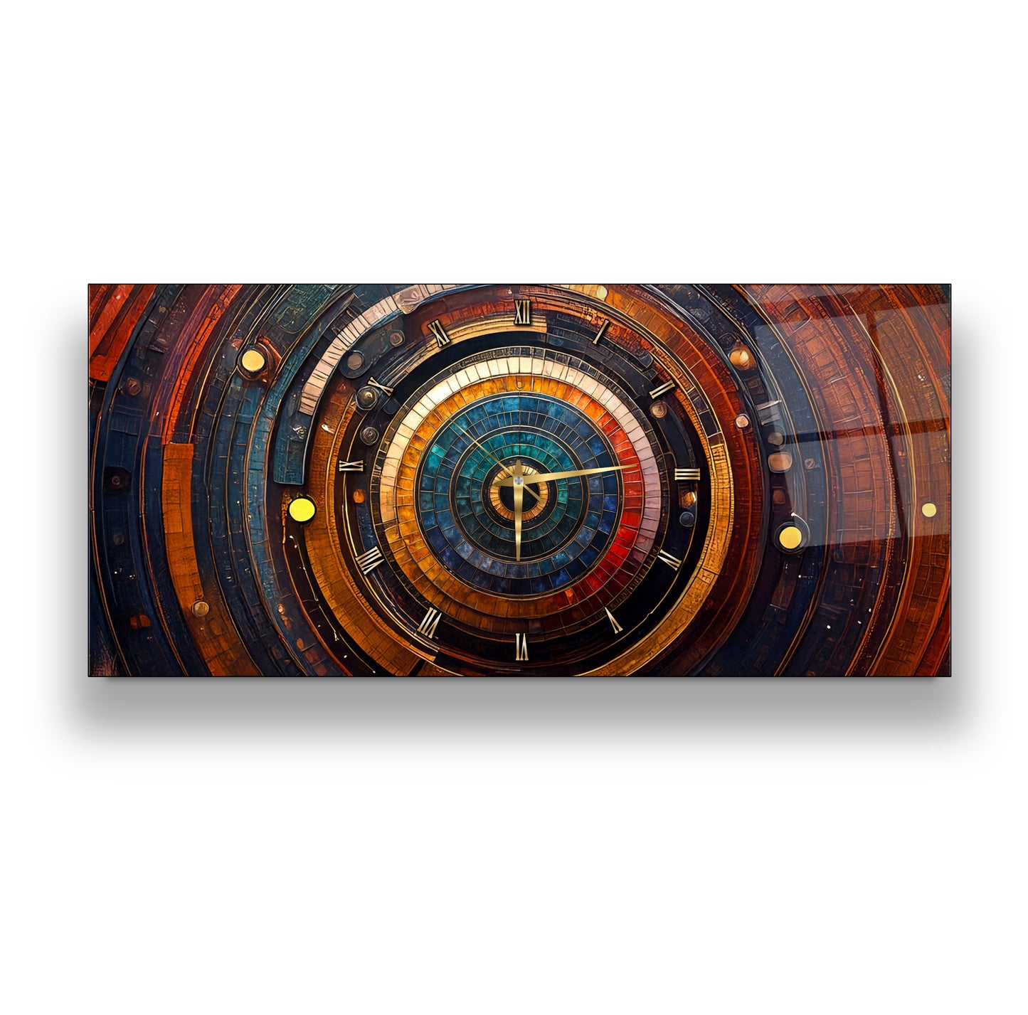 Soyut Etnik Desenler Cam Duvar Saati